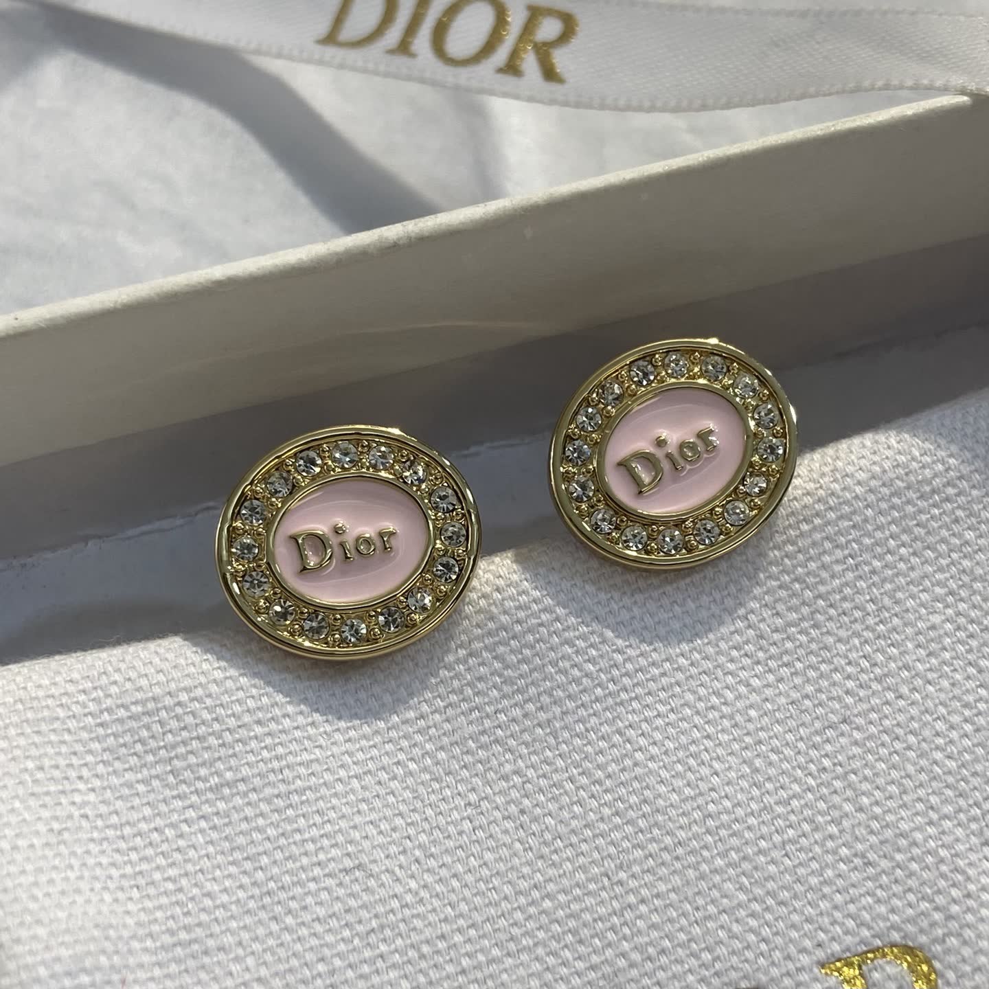 Dior Pink Crystal Stud Earrings