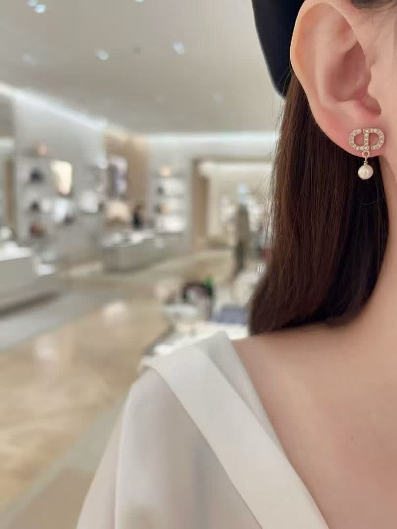 Dior Gold Tone Crystal and Pearl Earrings