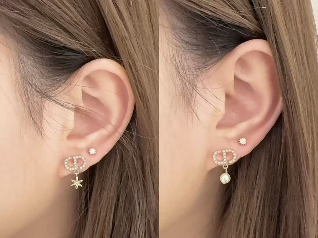 Dior Gold Tone Crystal and Pearl Earrings