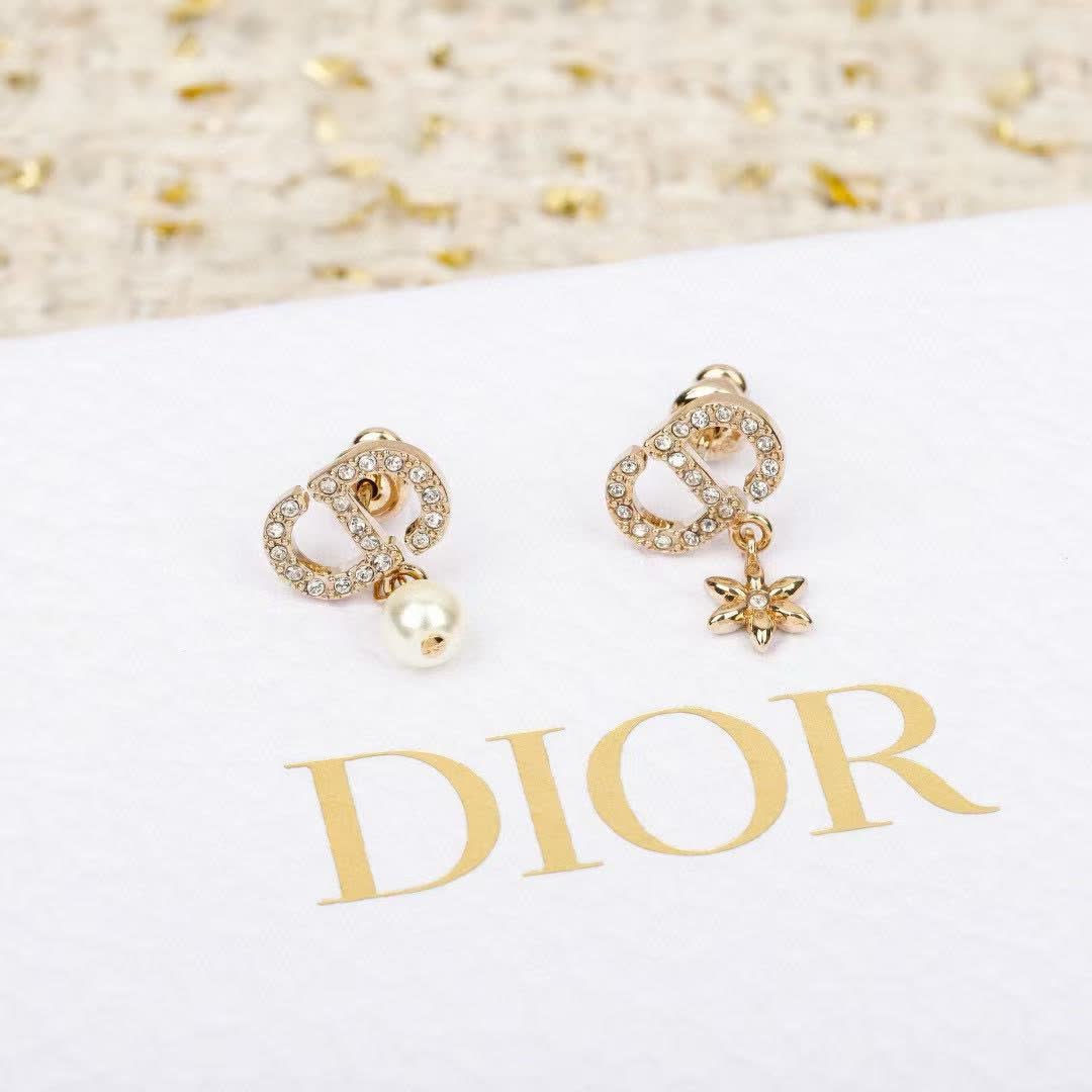 Dior Gold Tone Crystal & Pearl Earrings Dior Gold Tone Crystal & Pearl Earrings