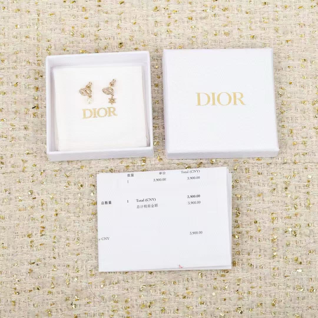 Dior Gold Tone Crystal & Pearl Earrings