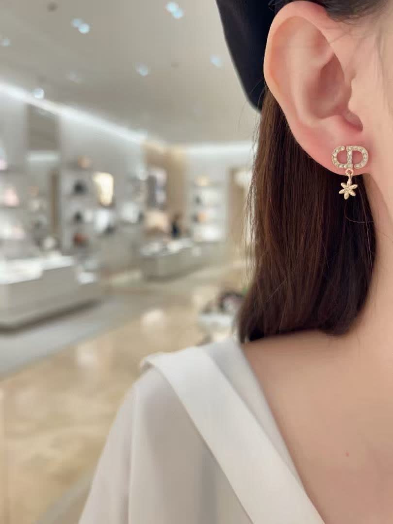 Dior Gold Tone Crystal & Pearl Earrings