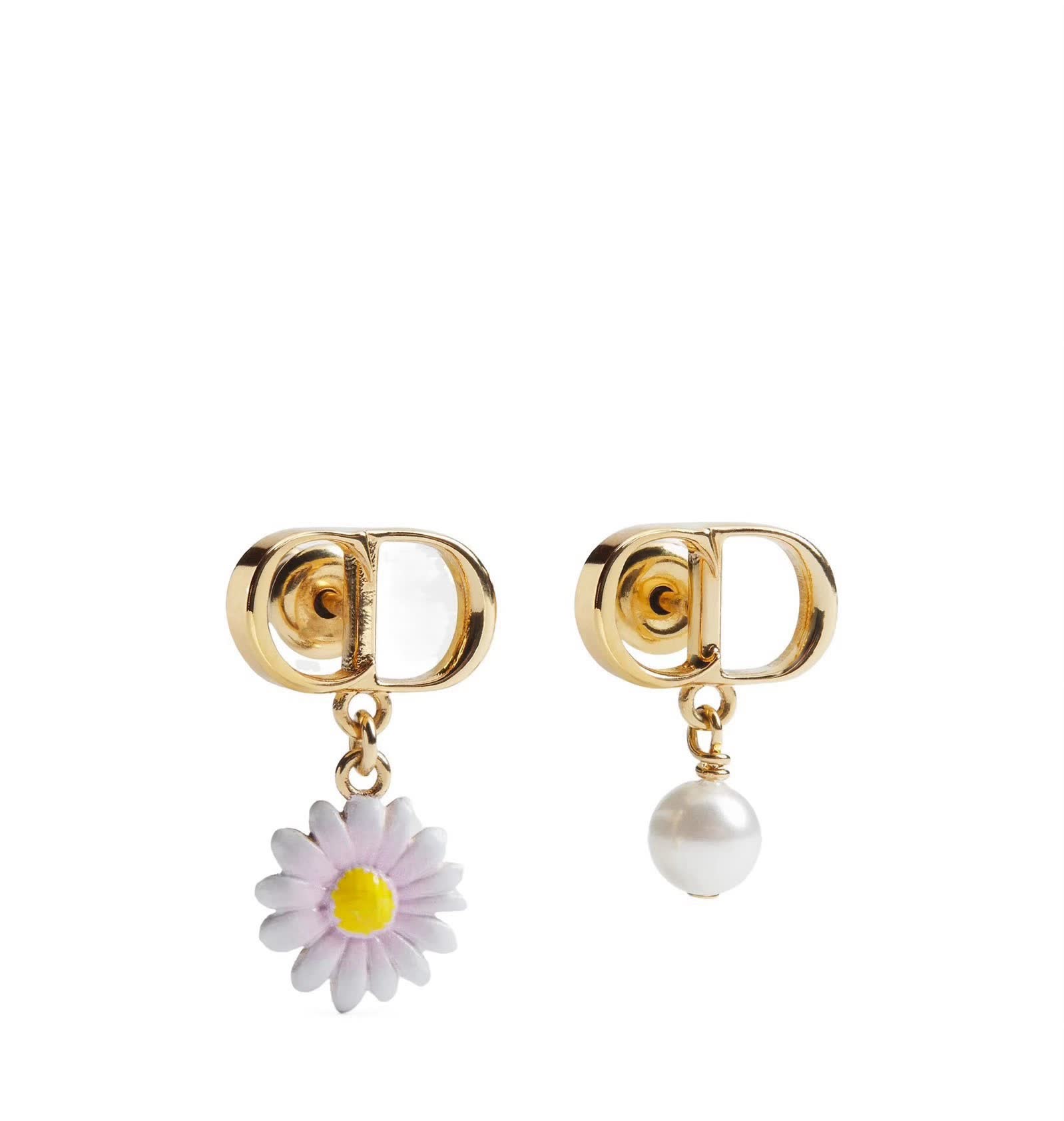 Dior Gold Tone Earrings with Flower and Pearl Dior Gold Tone Earrings with Flower and Pearl