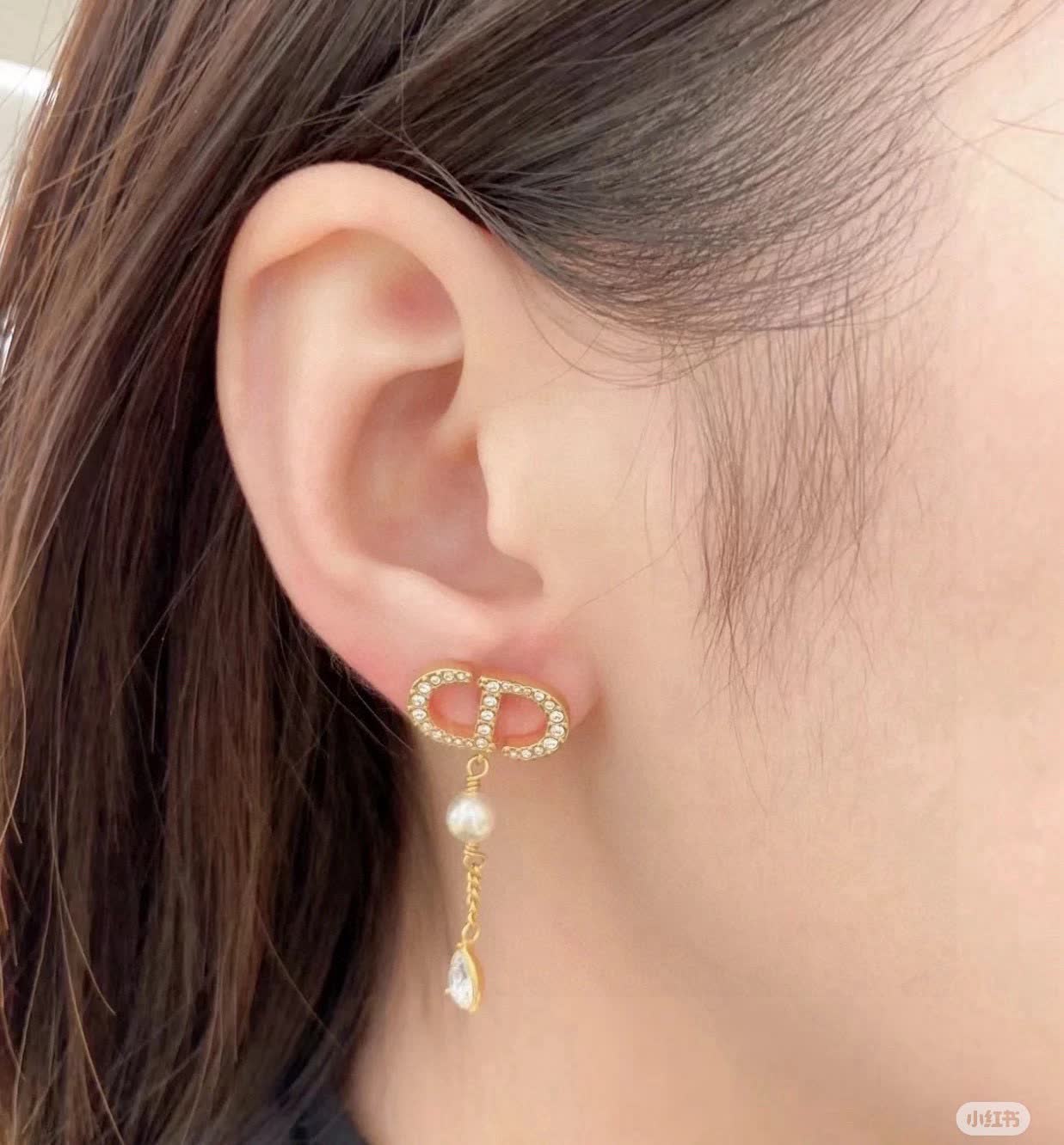 Dior Gold-tone Crystal & Pearl Drop Earrings