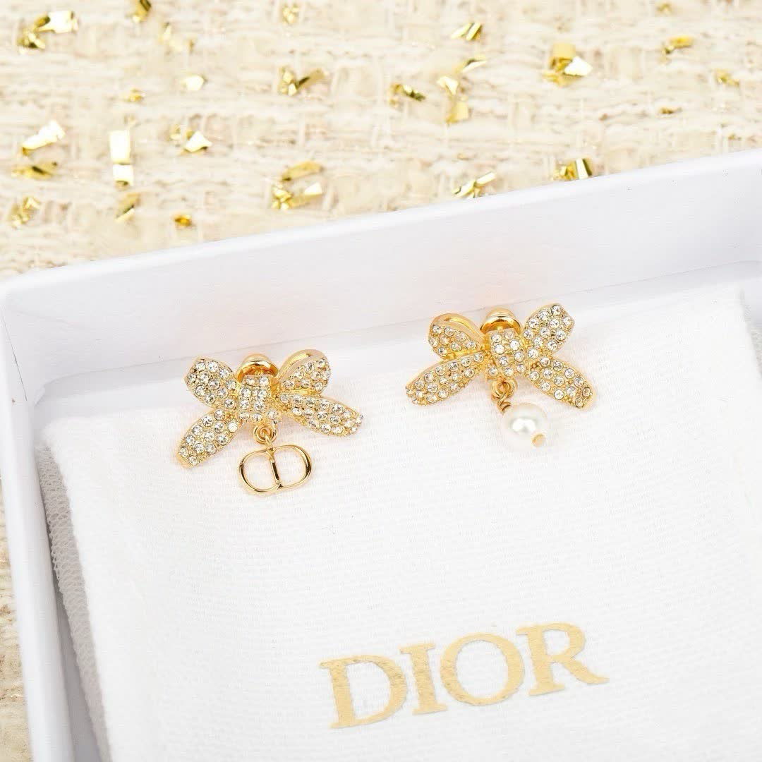 Dior Gold Crystal and Pearl Clip-On Earrings