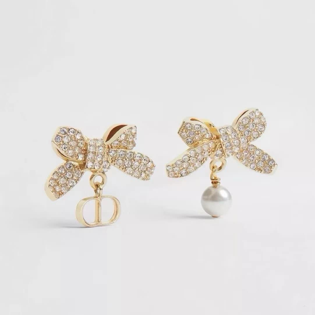 Dior Gold Crystal and Pearl Clip-On Earrings