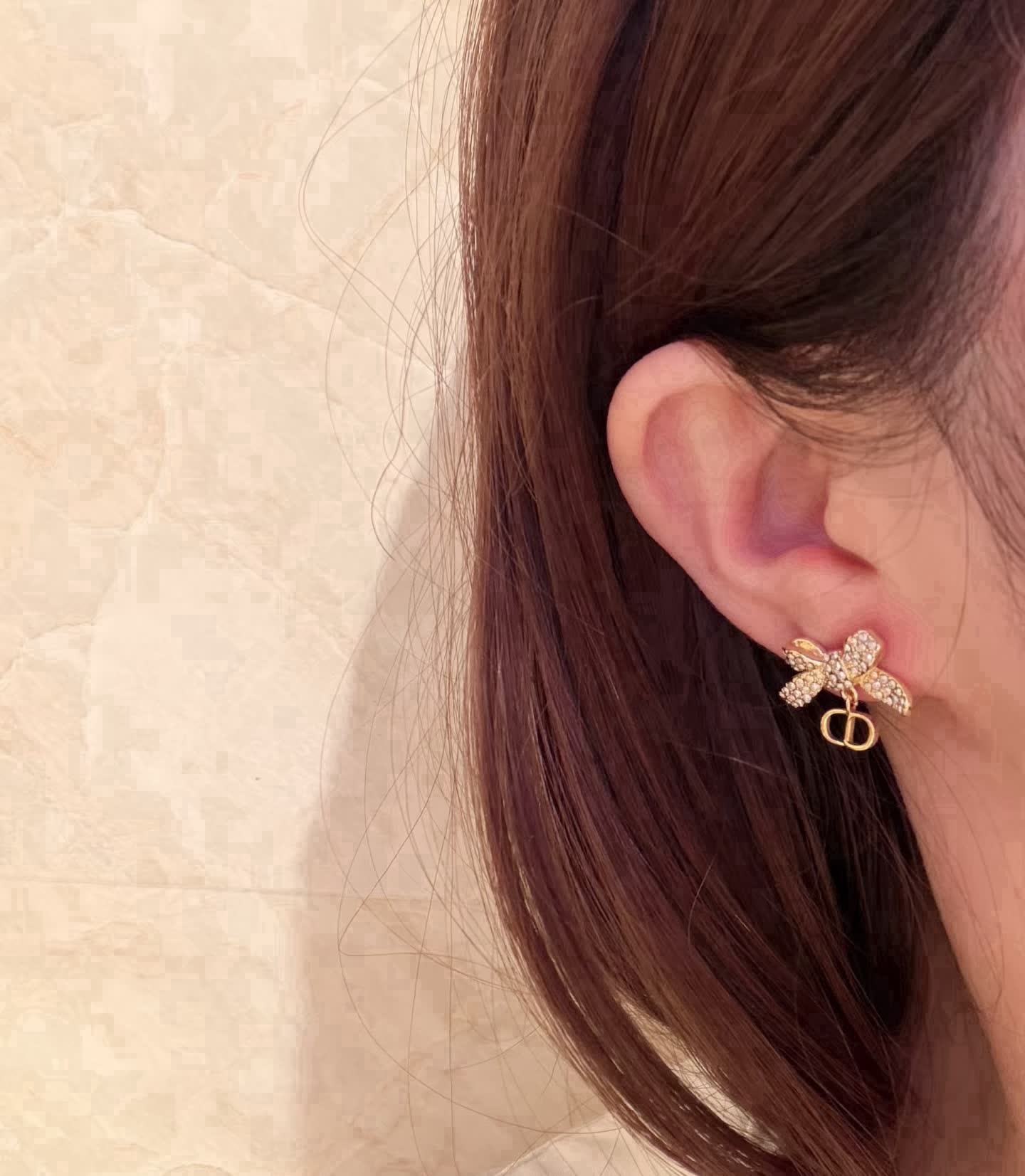 Dior Gold Crystal and Pearl Clip-On Earrings