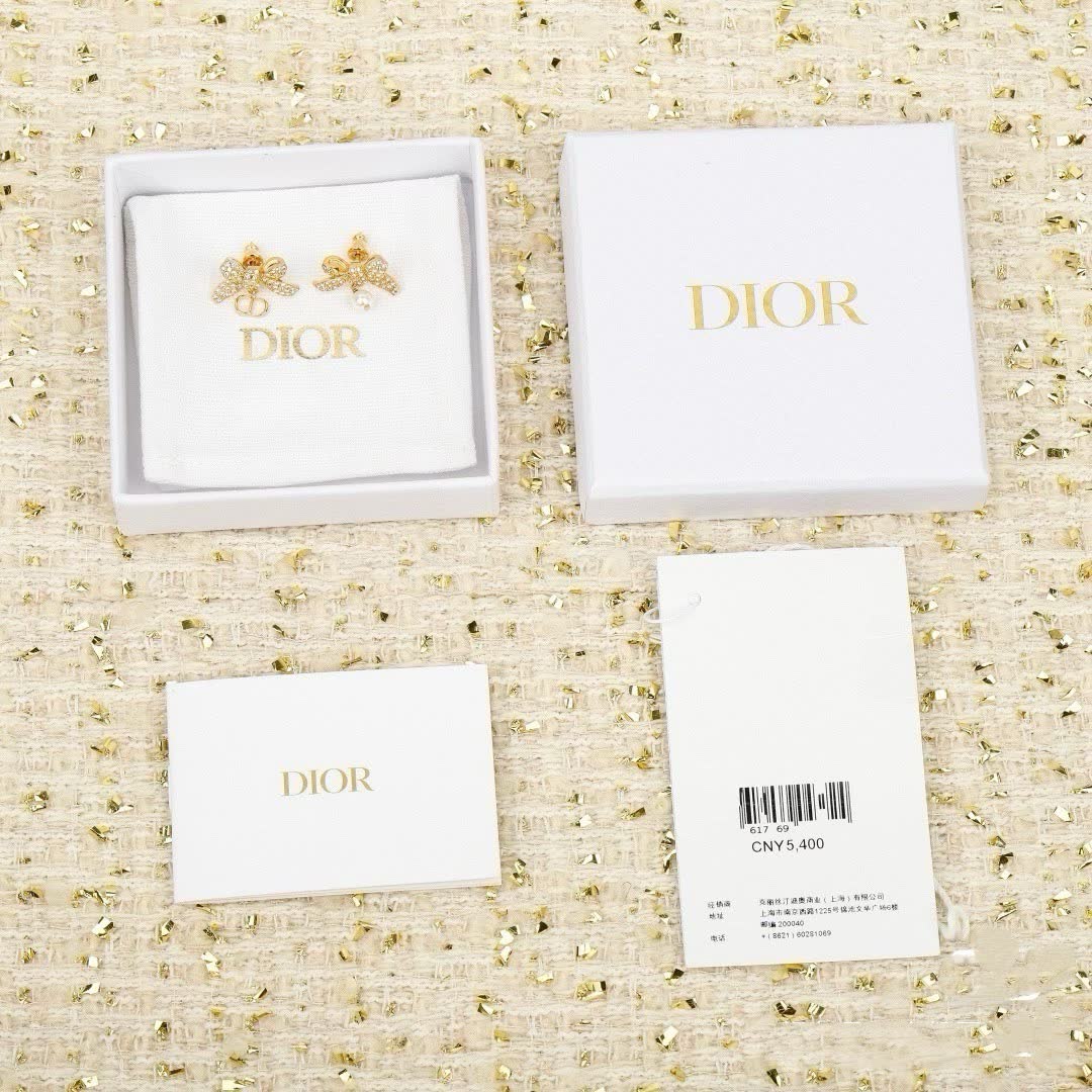 Dior Gold Crystal and Pearl Clip-On Earrings