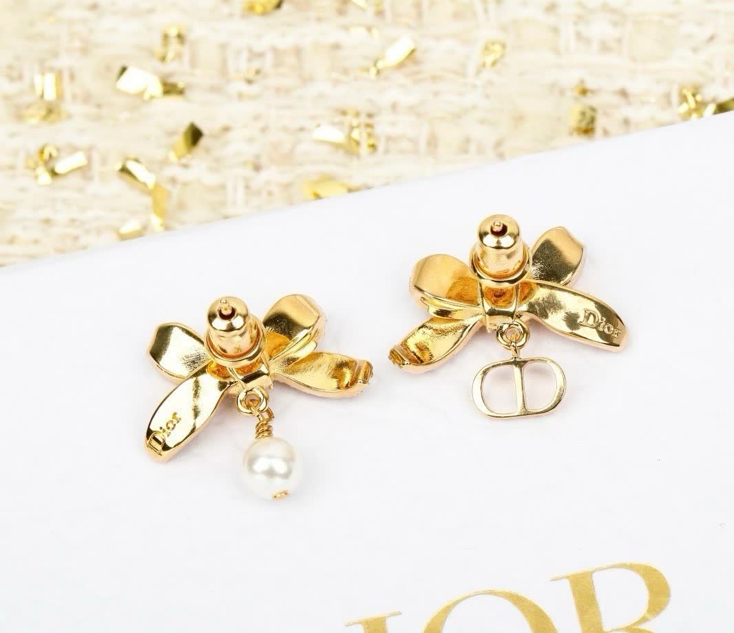 Dior Gold Crystal and Pearl Clip-On Earrings