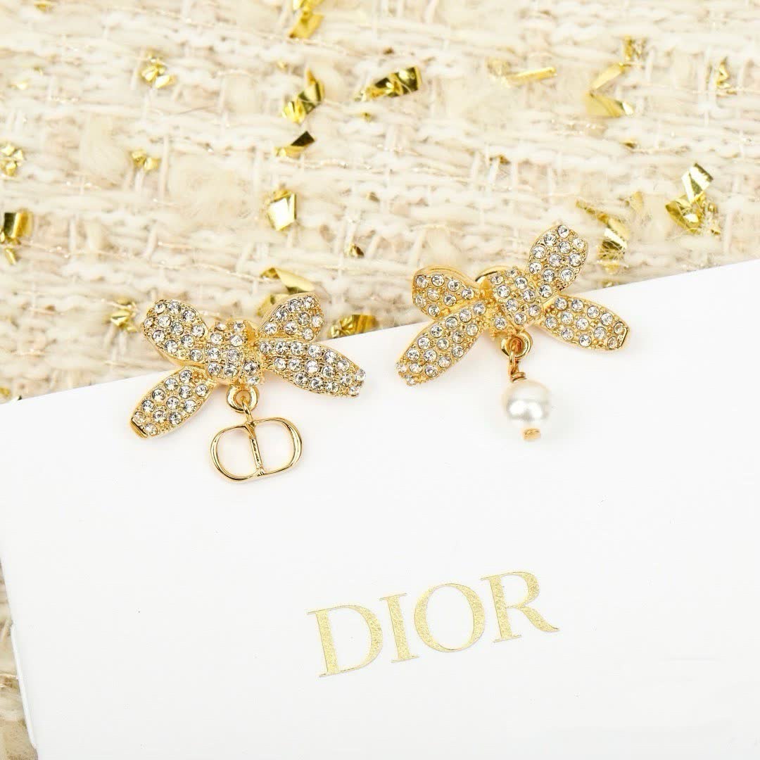 Dior Gold Crystal and Pearl Clip-On Earrings