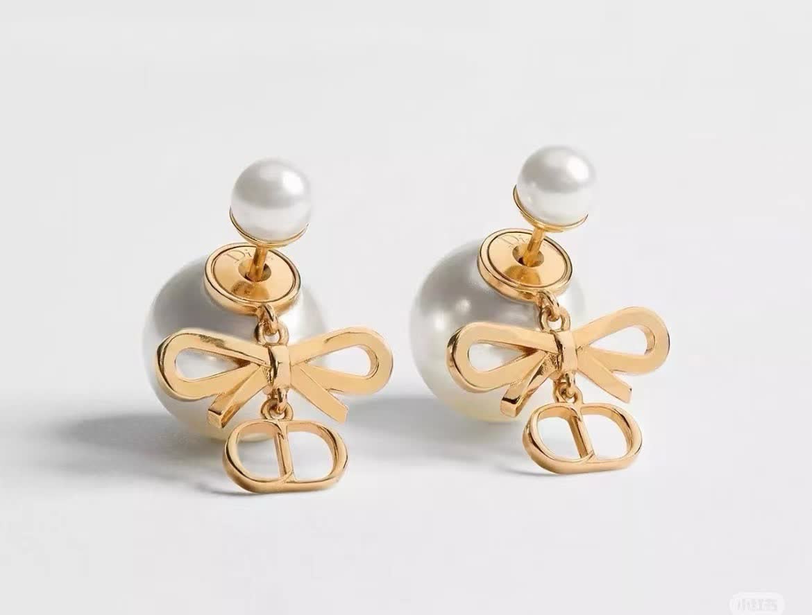 Dior Gold Bow & Pearl Earrings Dior Gold Bow & Pearl Earrings