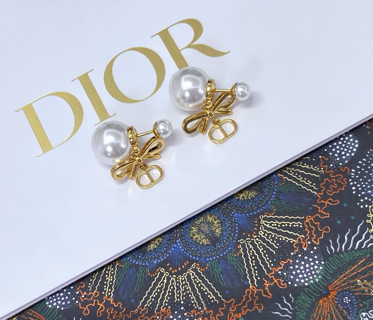 Dior Gold Bow & Pearl Earrings