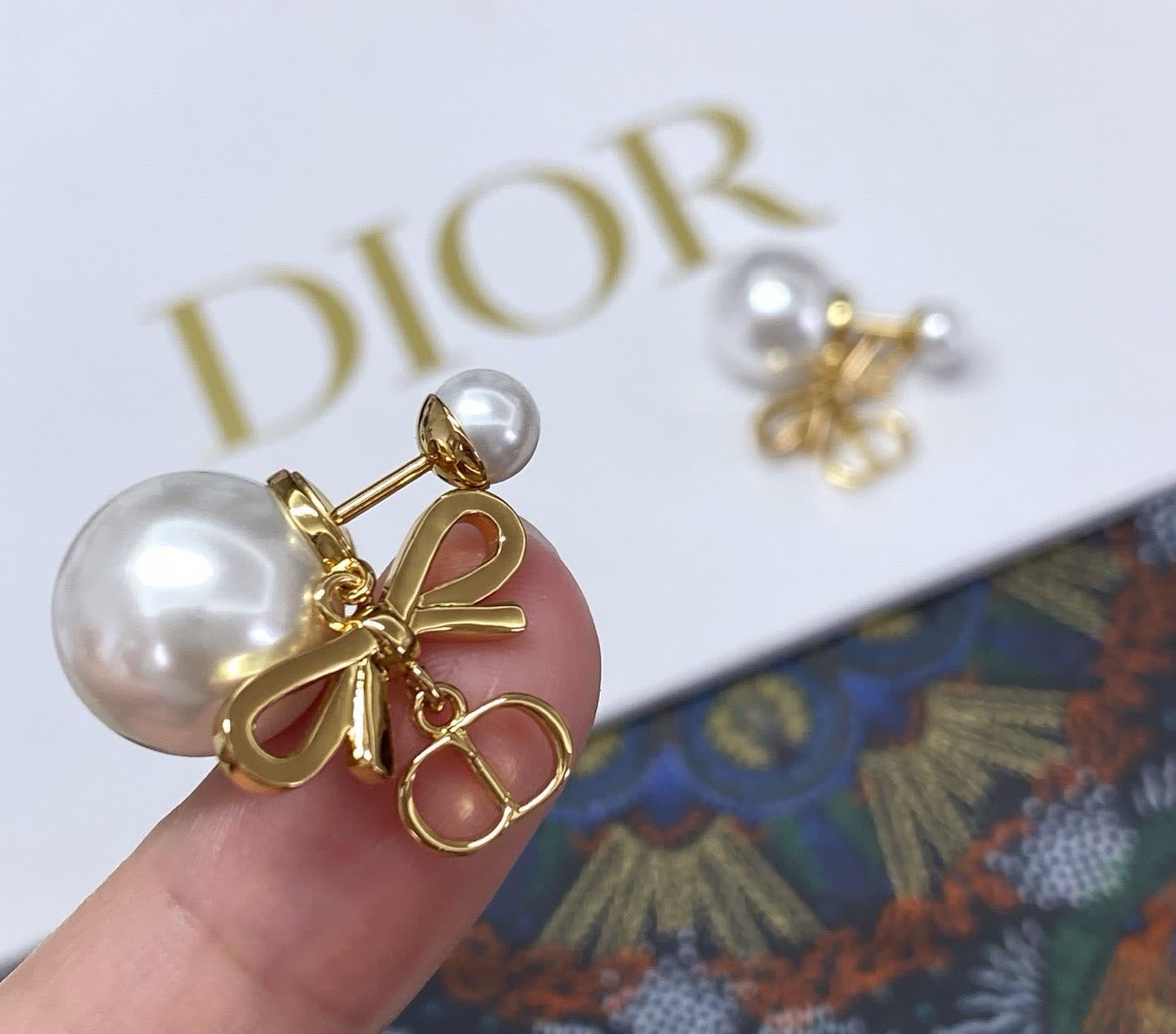 Dior Gold Bow & Pearl Earrings