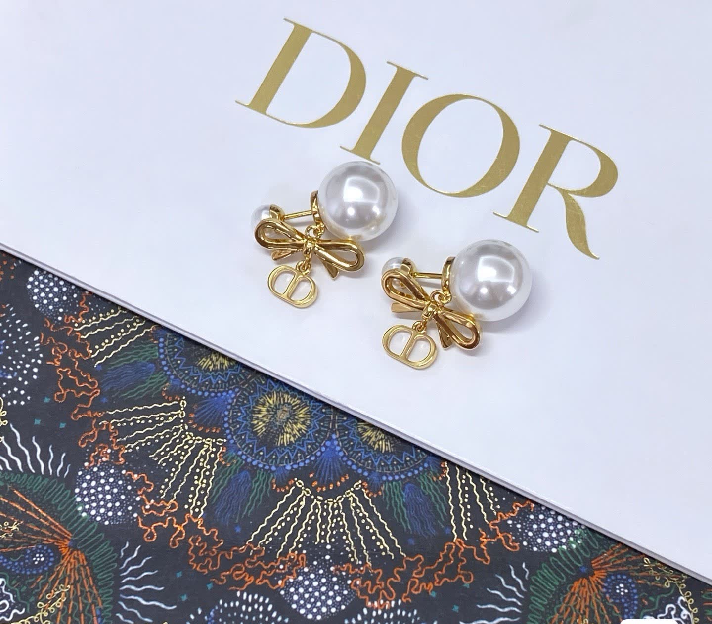 Dior Gold Bow & Pearl Earrings