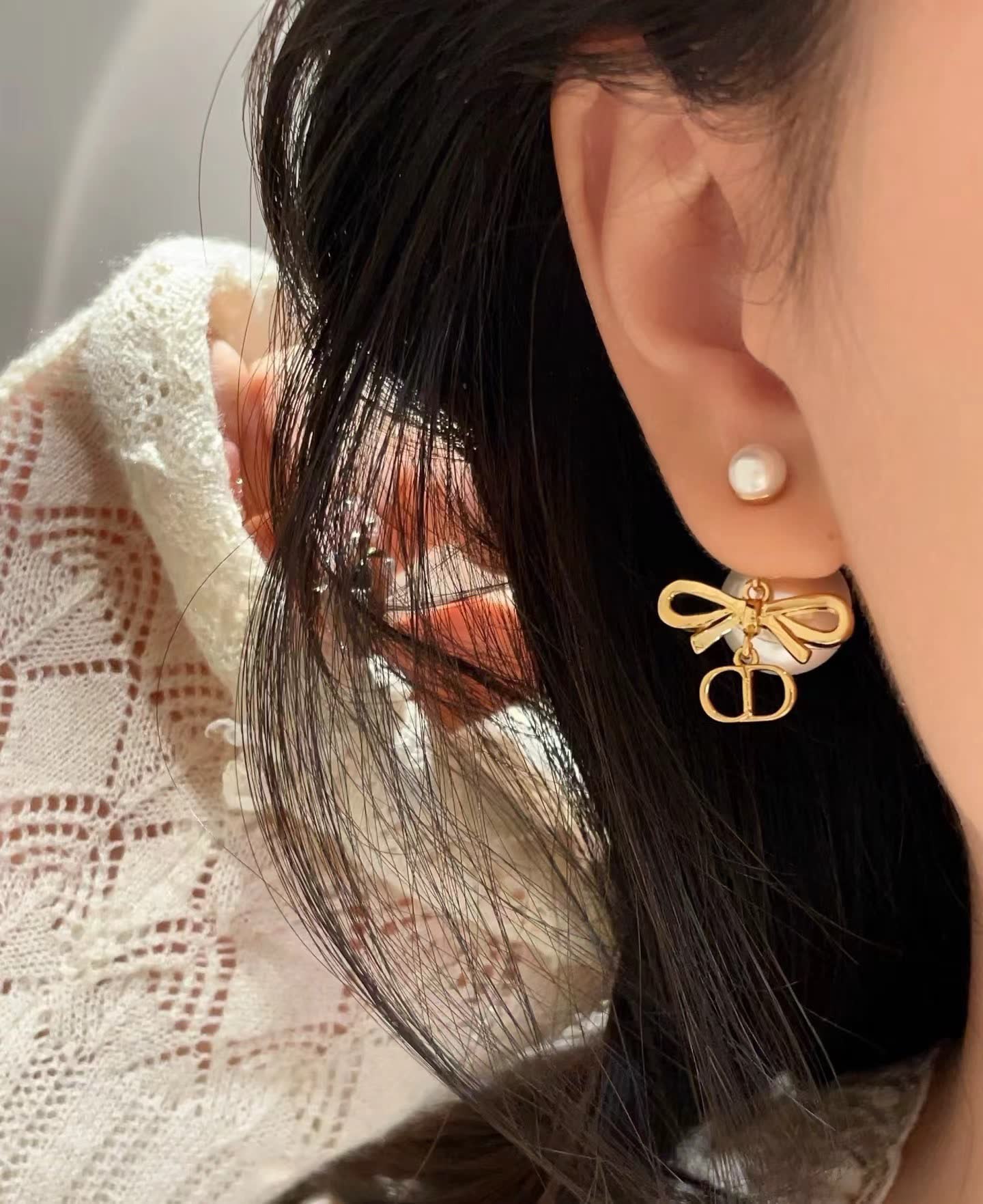Dior Gold Bow & Pearl Earrings