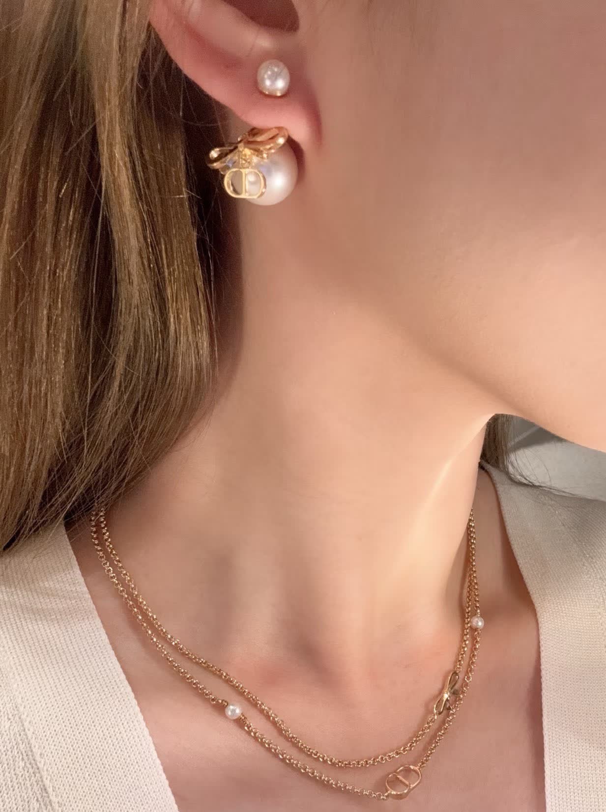 Dior Gold Bow & Pearl Earrings