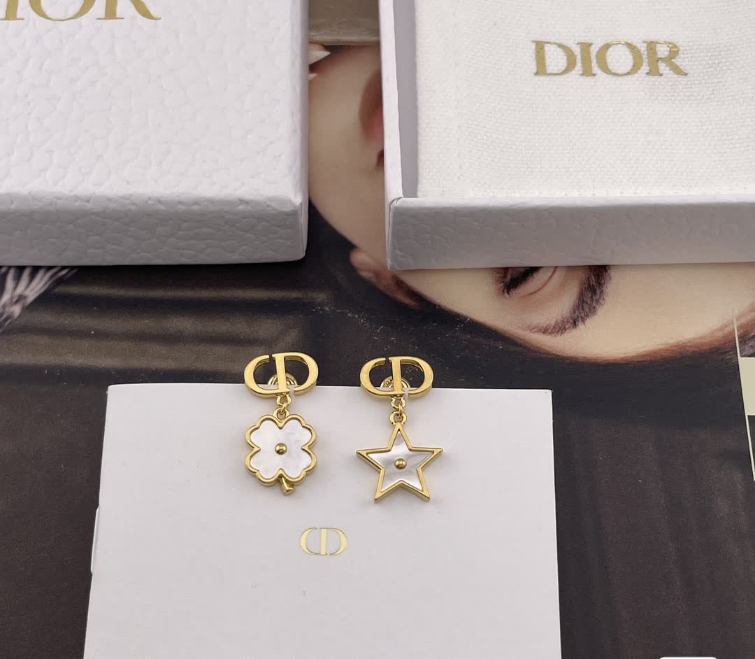 Dior Gold Tone Flower and Star Earrings