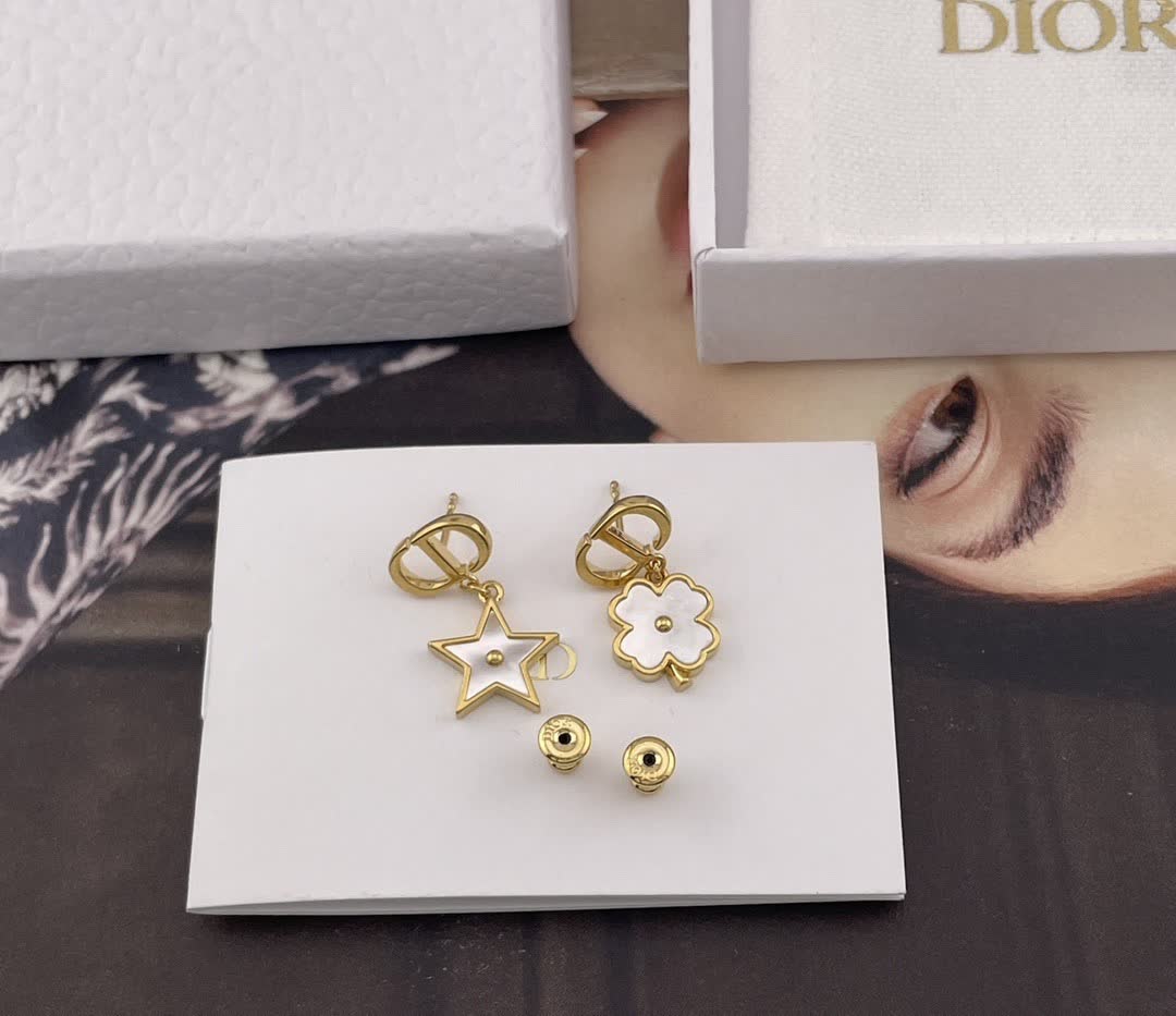Dior Gold Tone Flower and Star Earrings