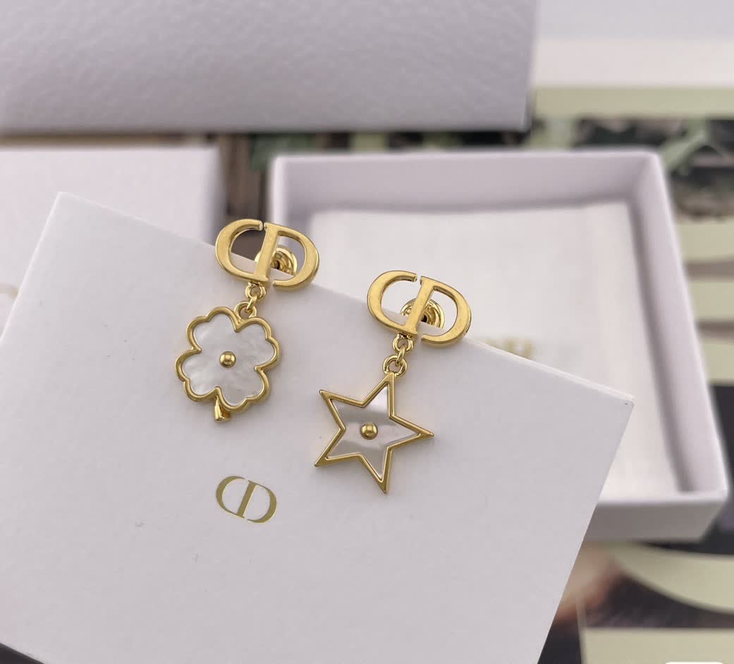 Dior Gold Tone Flower and Star Earrings Dior Gold Tone Flower and Star Earrings