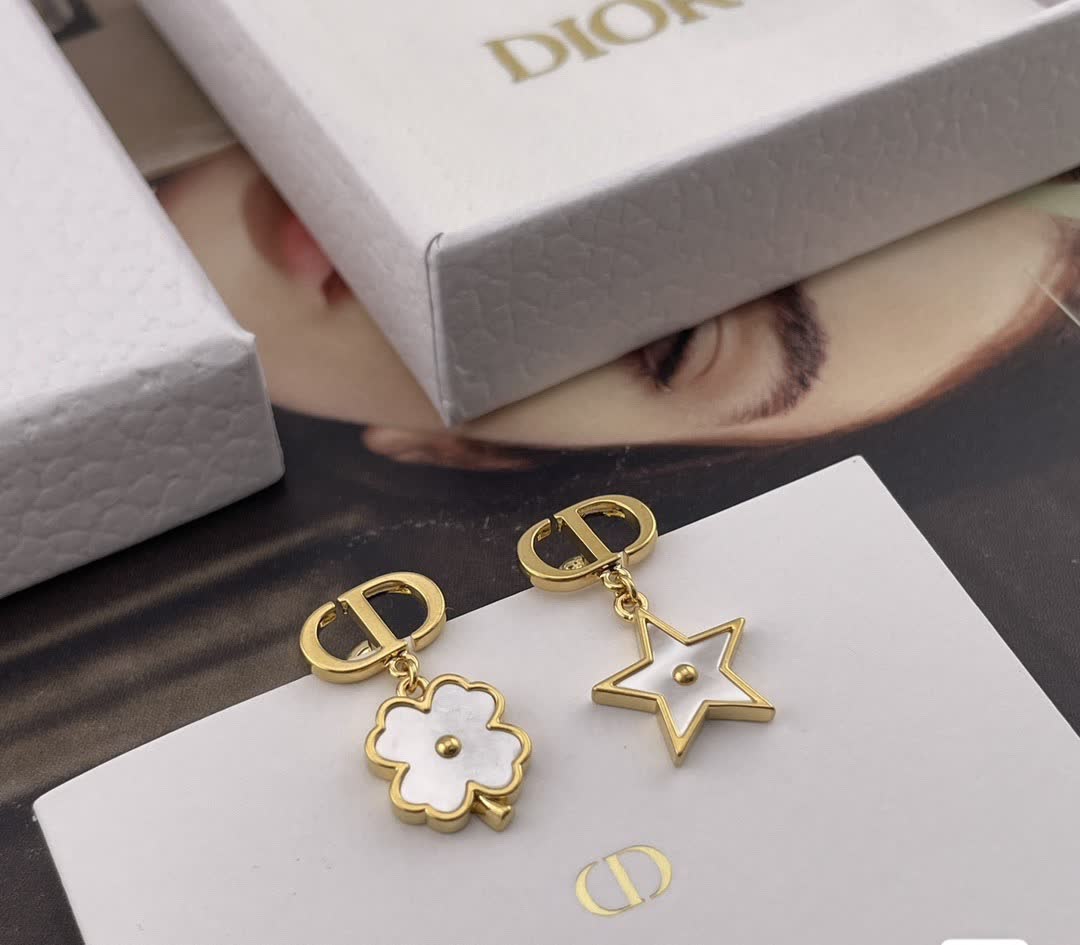 Dior Gold Tone Flower and Star Earrings