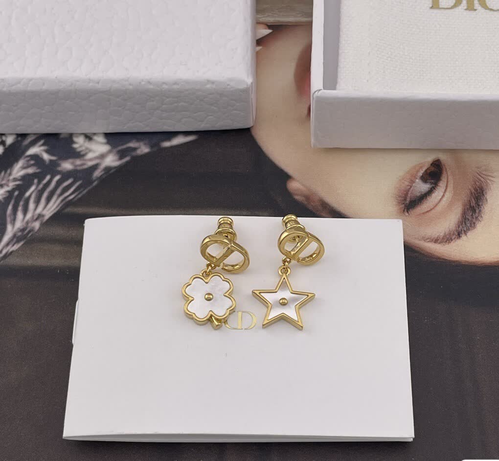 Dior Gold Tone Flower and Star Earrings