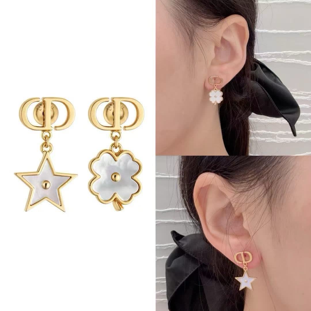 Dior Gold Tone Flower and Star Earrings