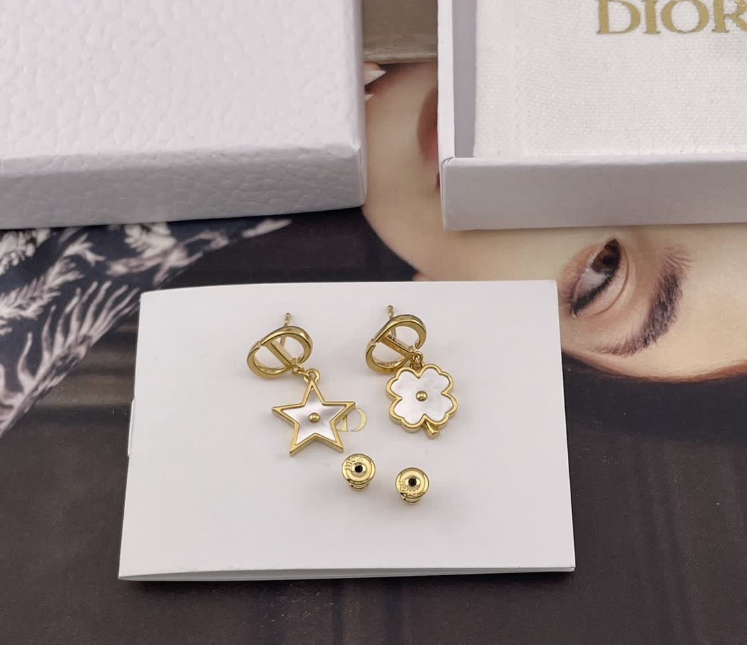 Dior Gold Tone Flower and Star Earrings