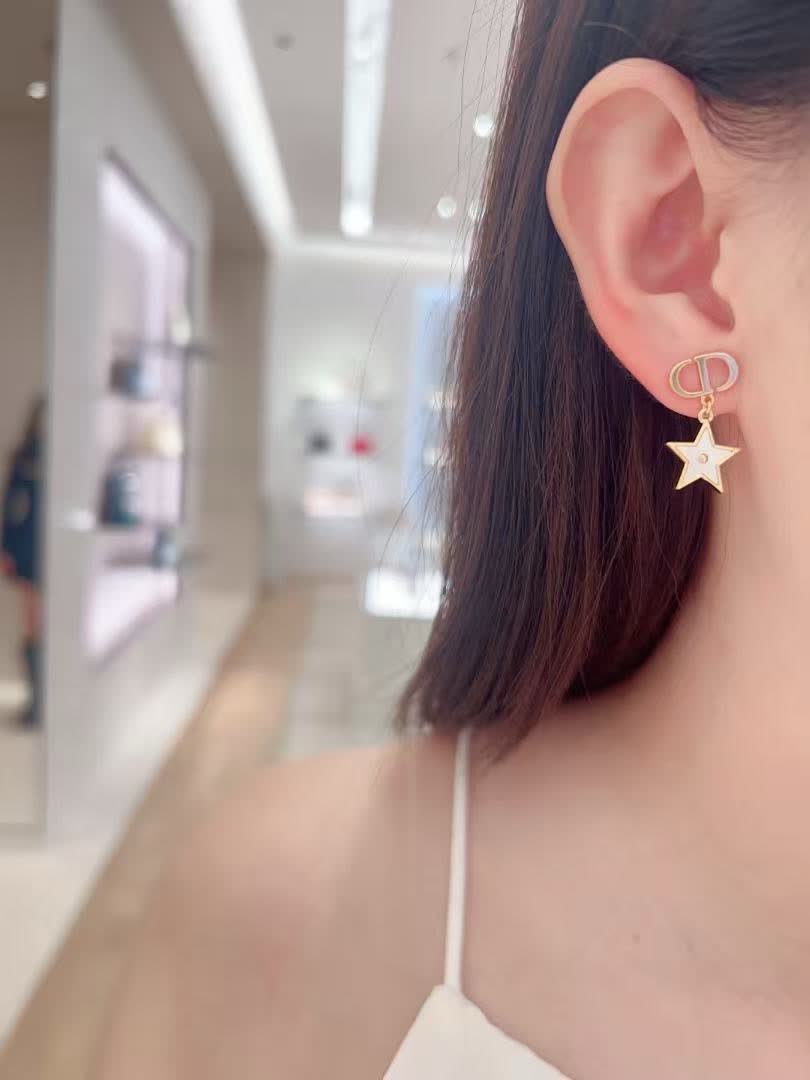 Dior Gold Tone Flower and Star Earrings