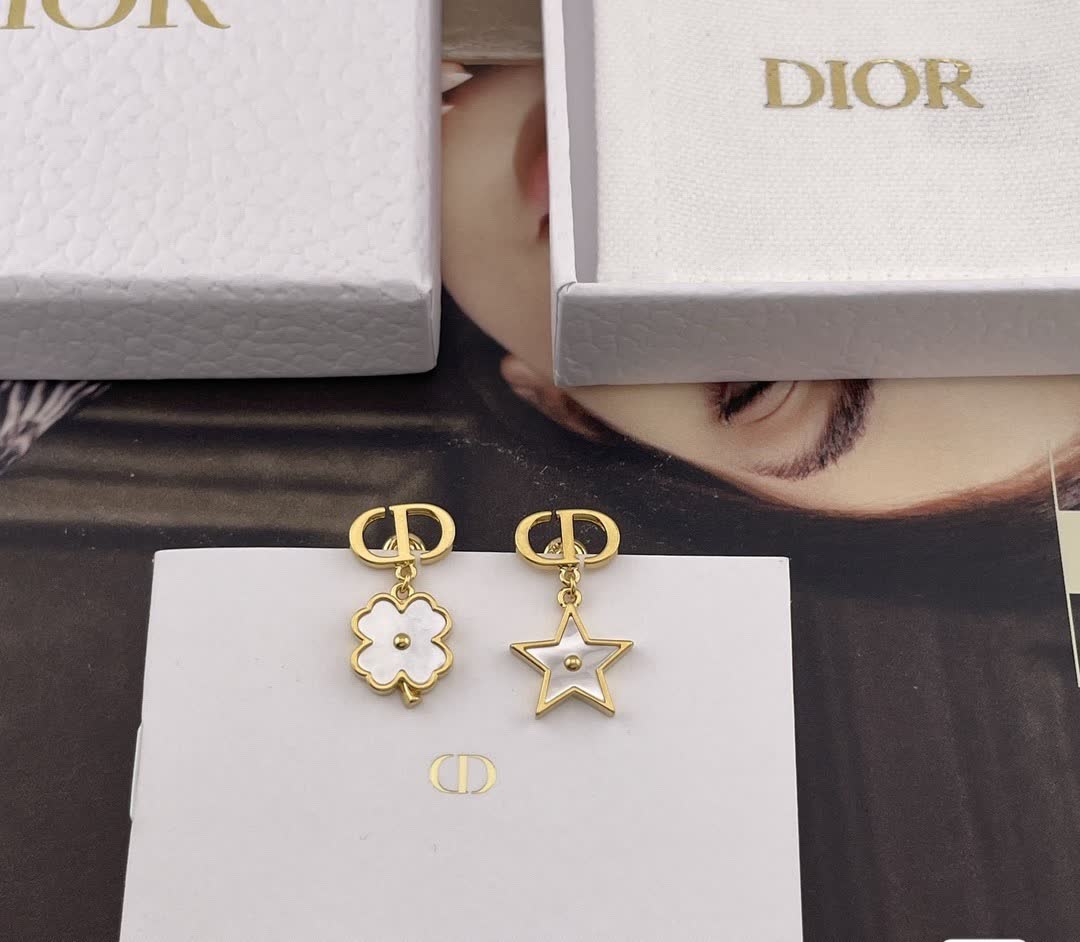 Dior Gold Tone Flower and Star Earrings