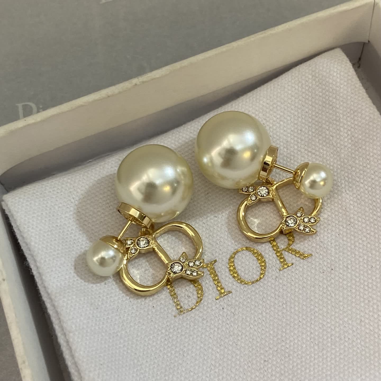 Dior Gold Tone Pearl Earrings