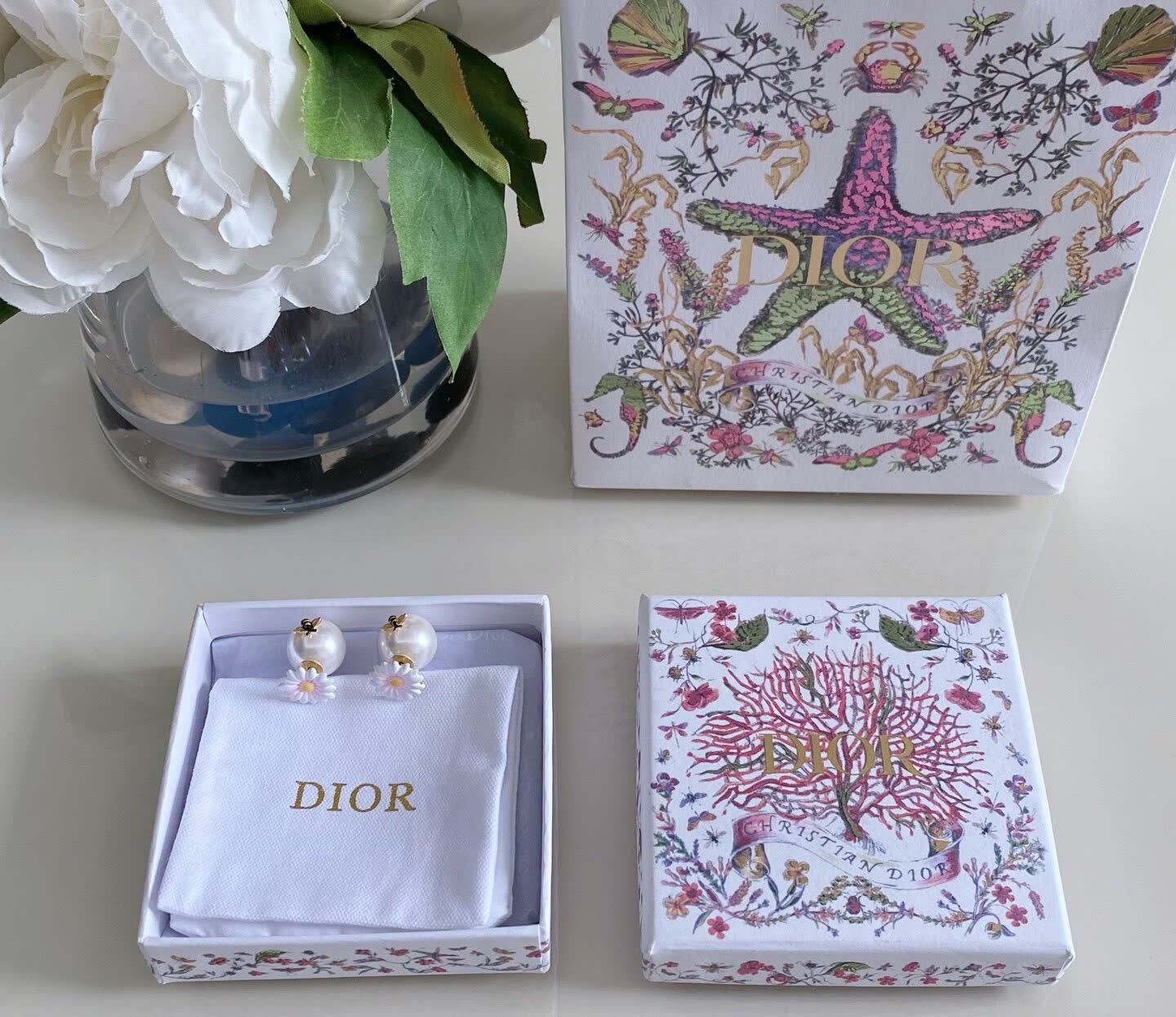 Dior Bee and Flower Pearl Earrings