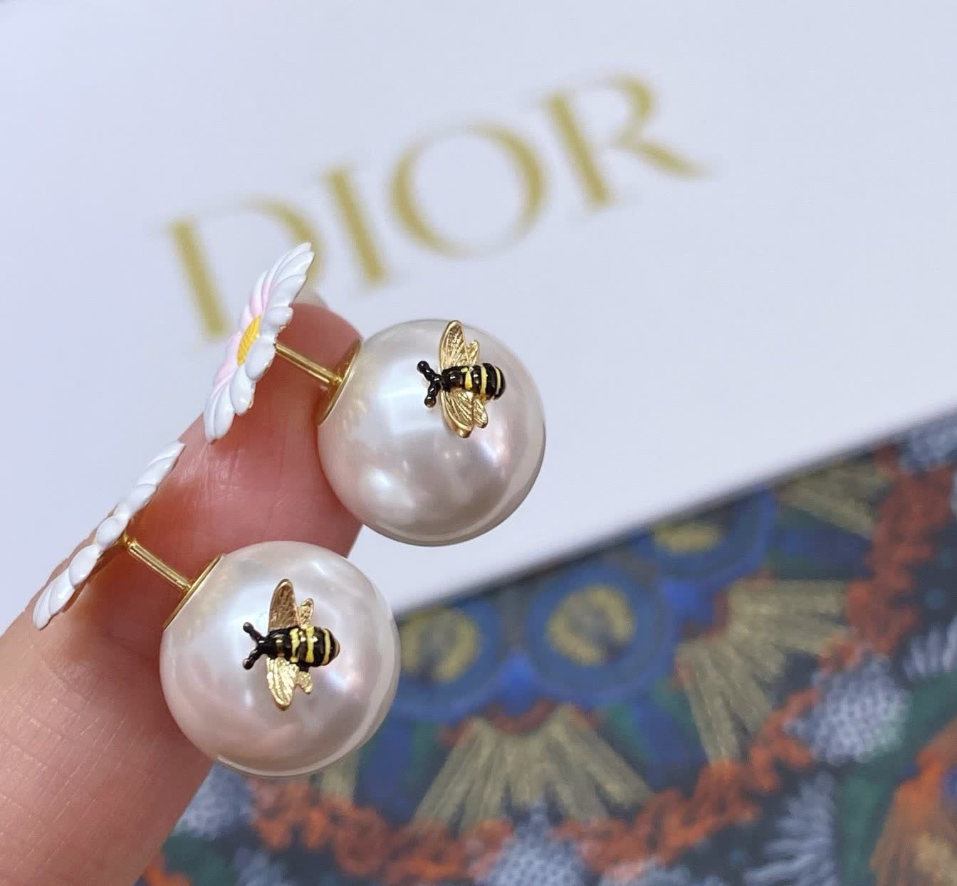 Dior Bee and Flower Pearl Earrings