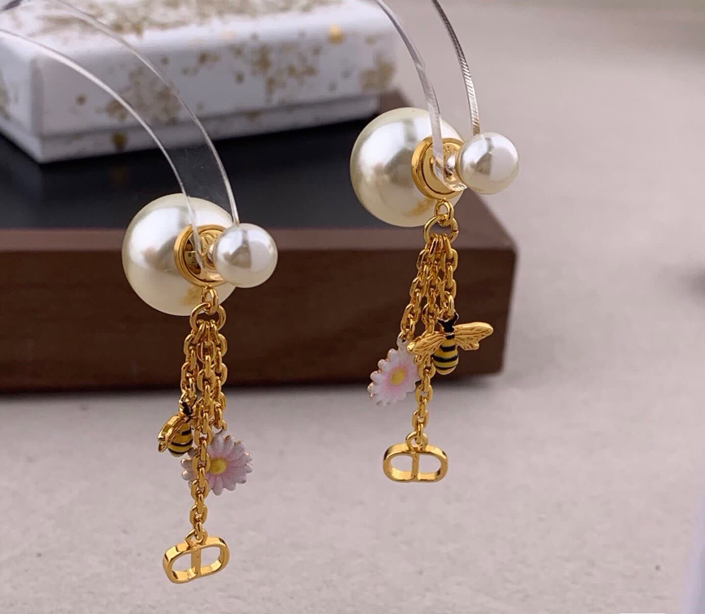 Dior Bee and Flower Pearl Earrings