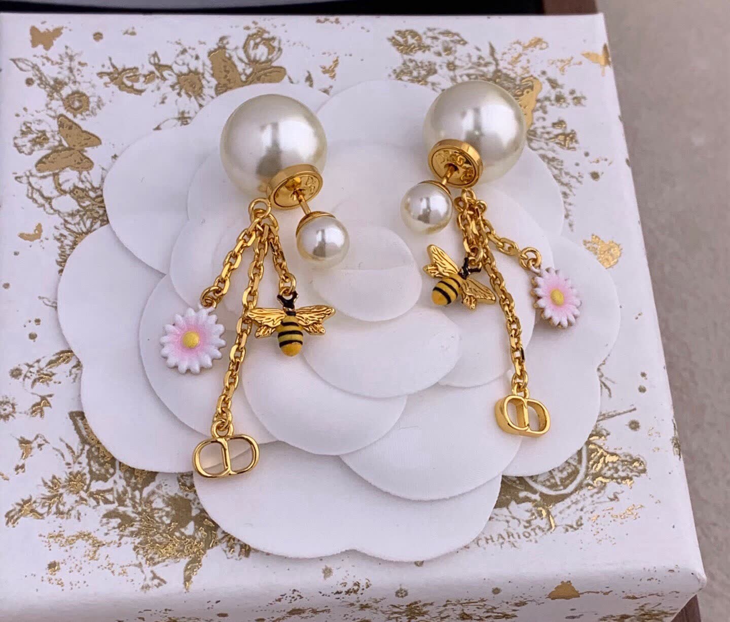Dior Bee and Flower Pearl Earrings