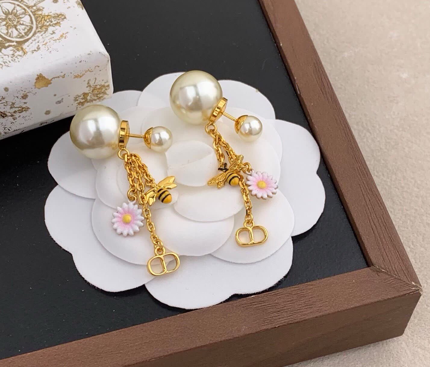 Dior Bee and Flower Pearl Earrings