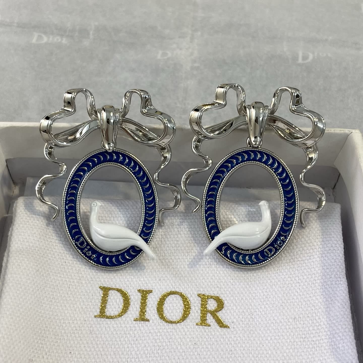 Dior Silver Blue Enamel Dove Earrings Dior Silver Blue Enamel Dove Earrings