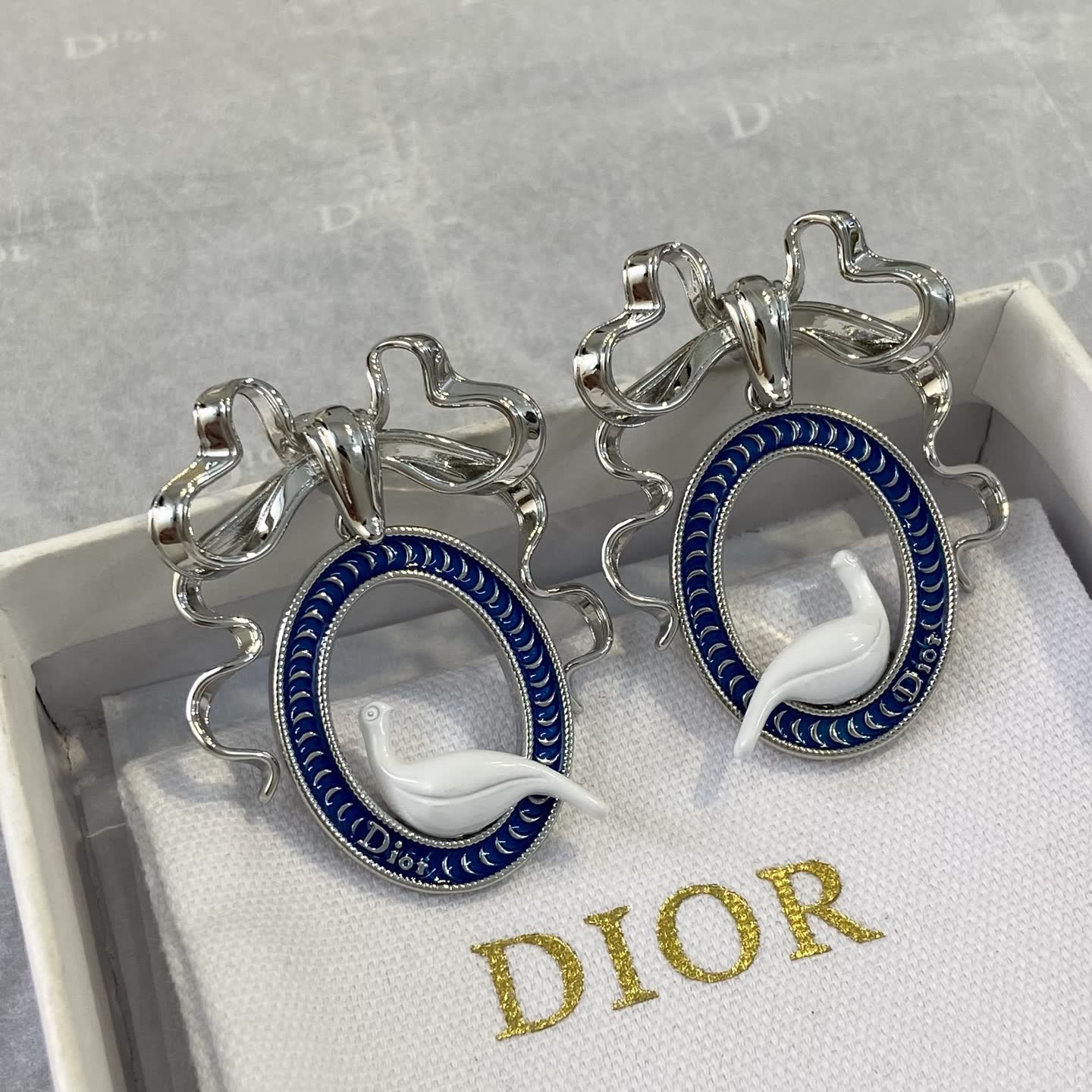 Dior Silver Blue Enamel Dove Earrings