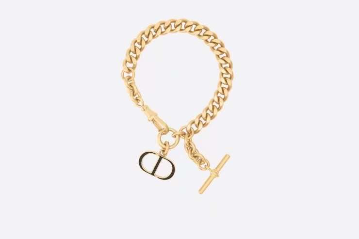 Dior Gold Tone Chain Bracelet with 'CD' Logo and Toggle Clasp Dior Gold Tone Chain Bracelet with 'CD' Logo and Toggle Clasp