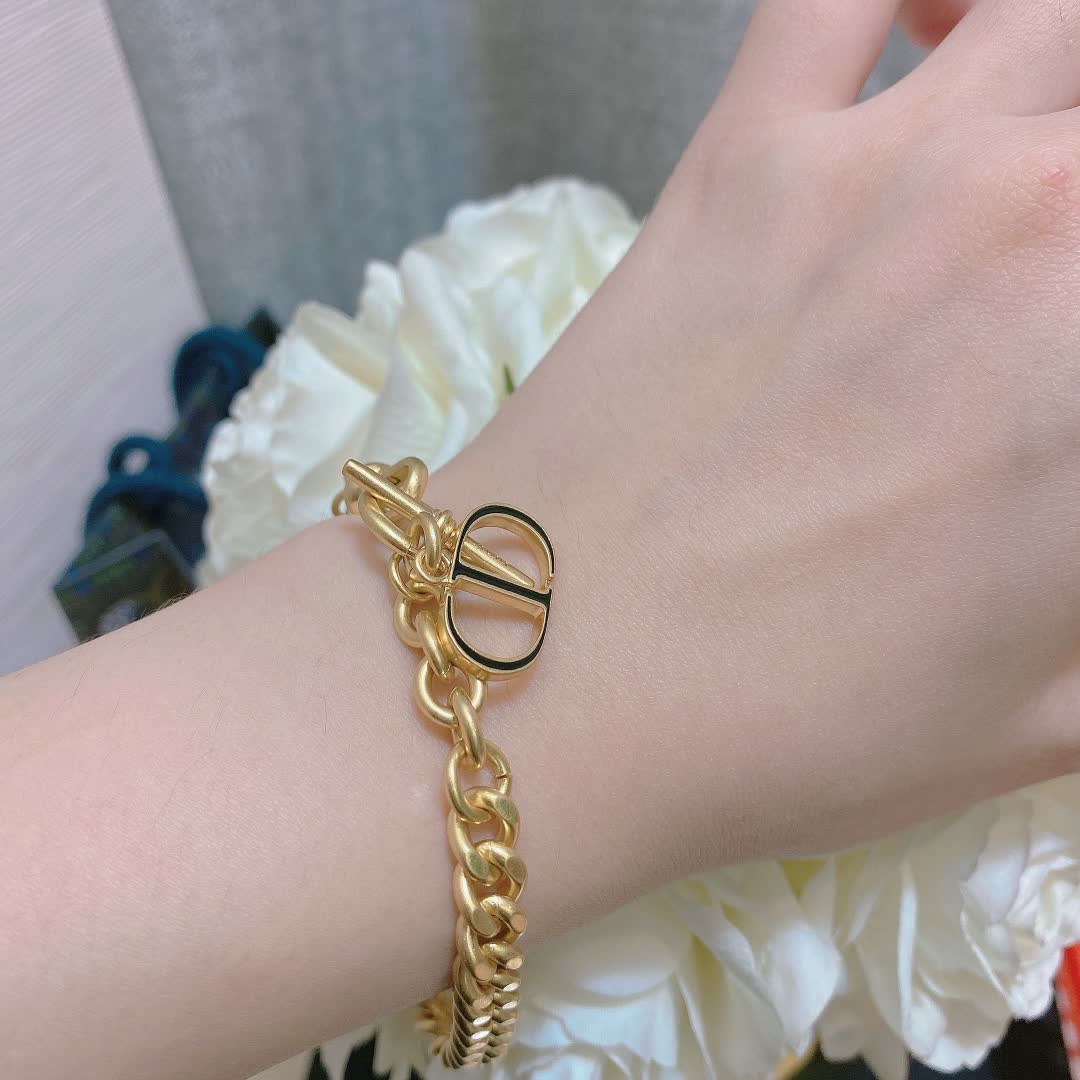 Dior Gold Tone Chain Bracelet with 'CD' Logo and Toggle Clasp