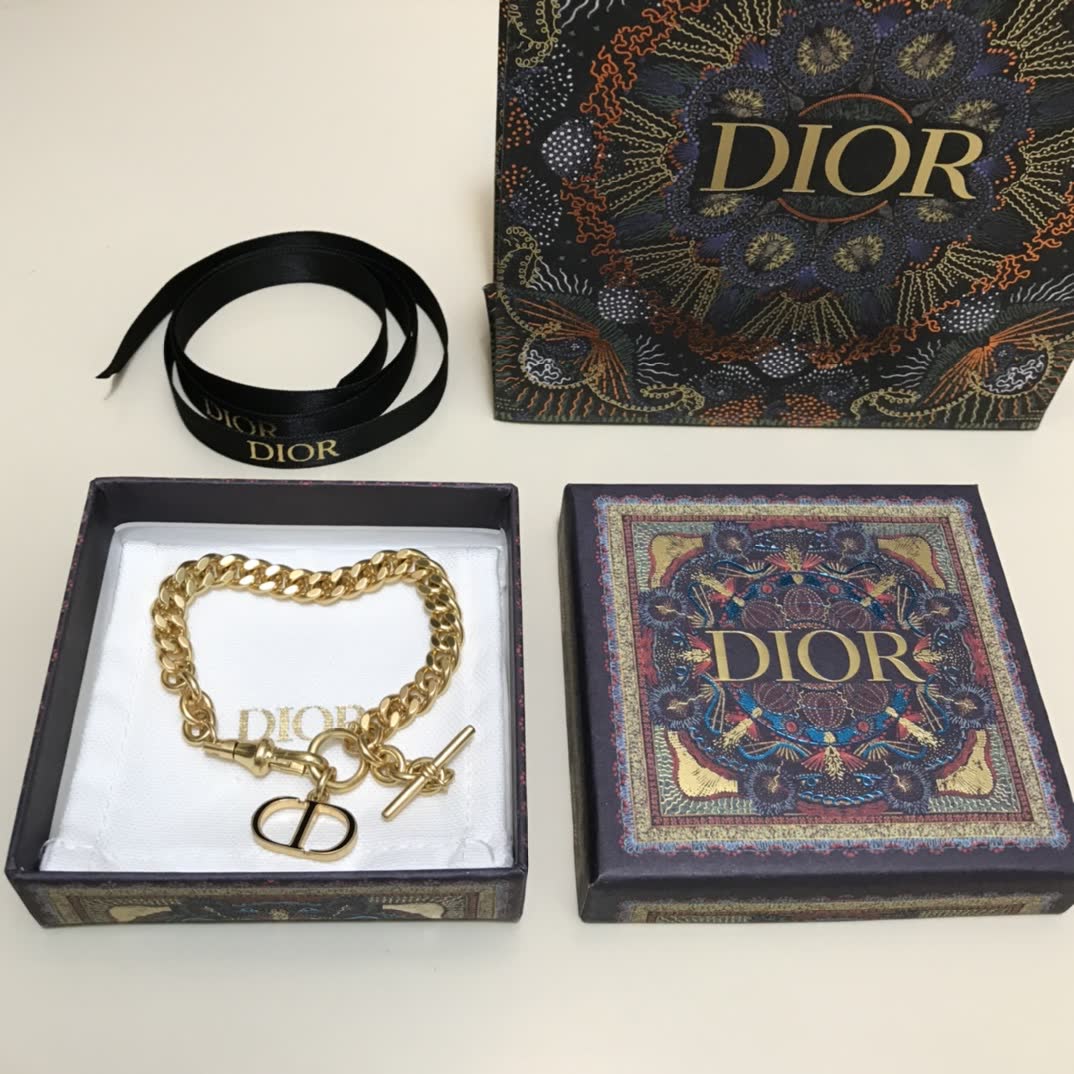 Dior Gold Tone Chain Bracelet with 'CD' Logo and Toggle Clasp