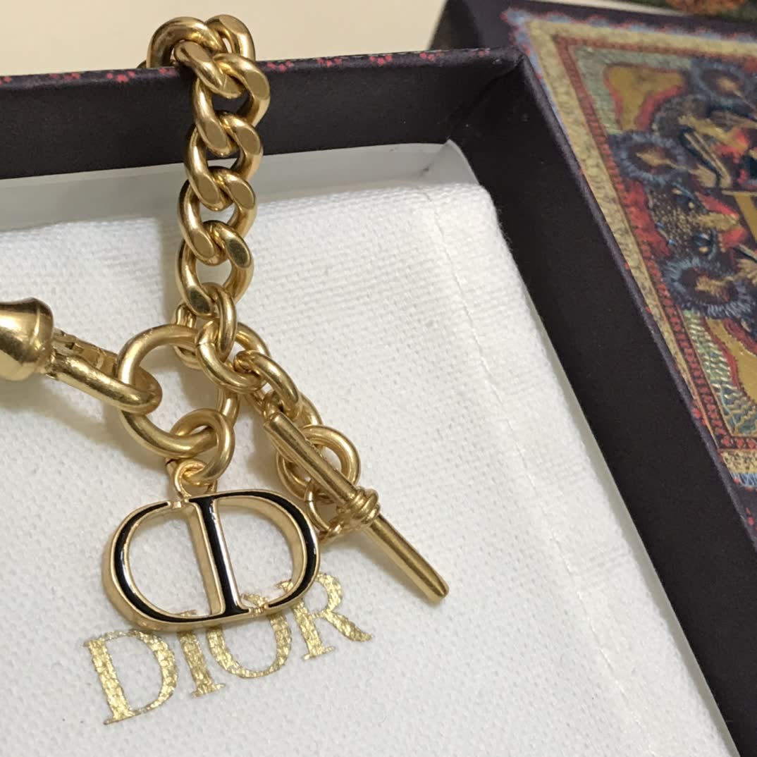 Dior Gold Tone Chain Bracelet with 'CD' Logo and Toggle Clasp