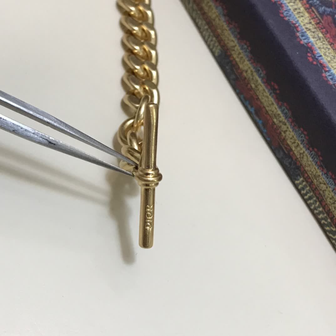 Dior Gold Tone Chain Bracelet with 'CD' Logo and Toggle Clasp
