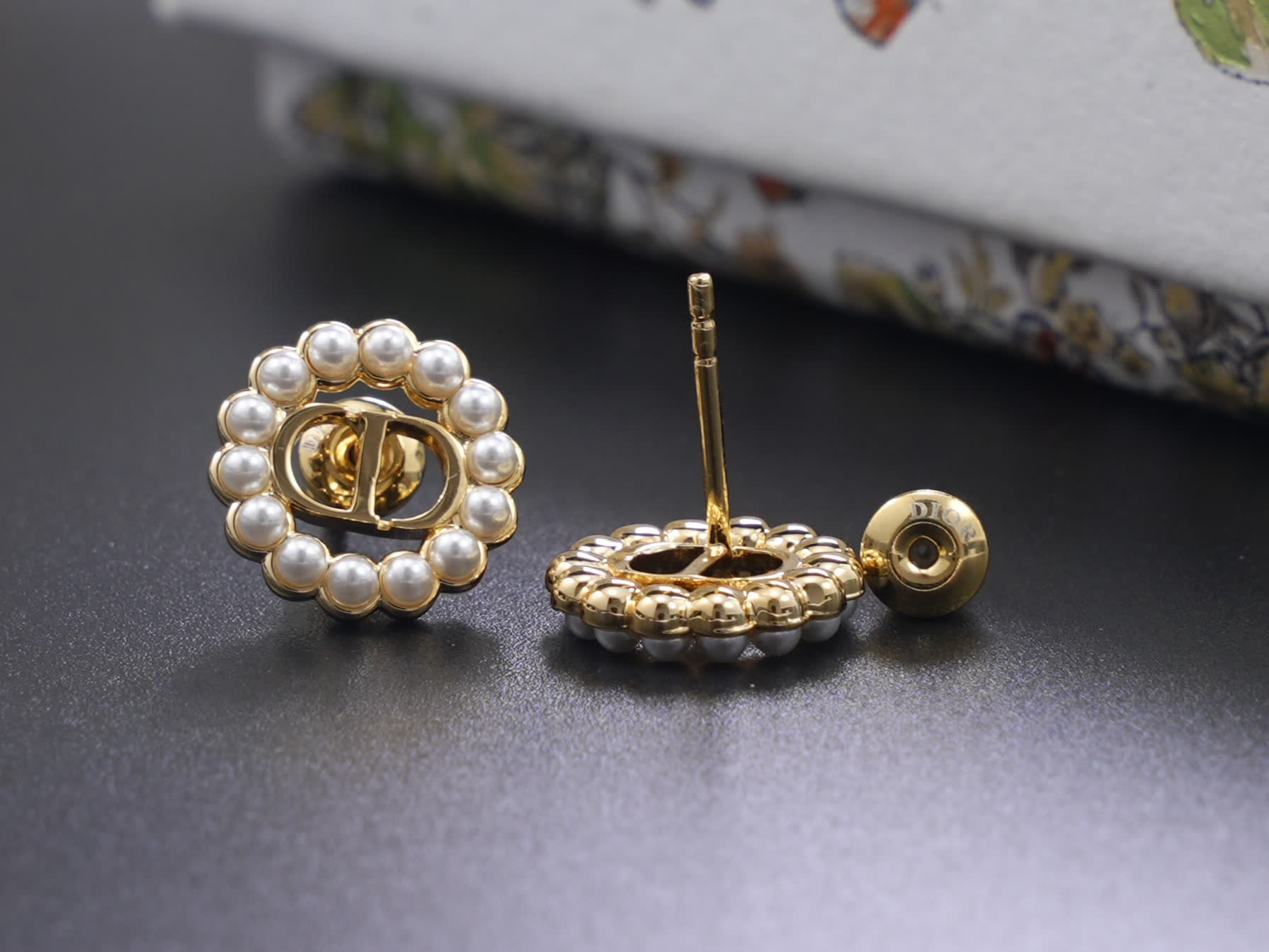 Dior Gold and Pearl Stud Earrings