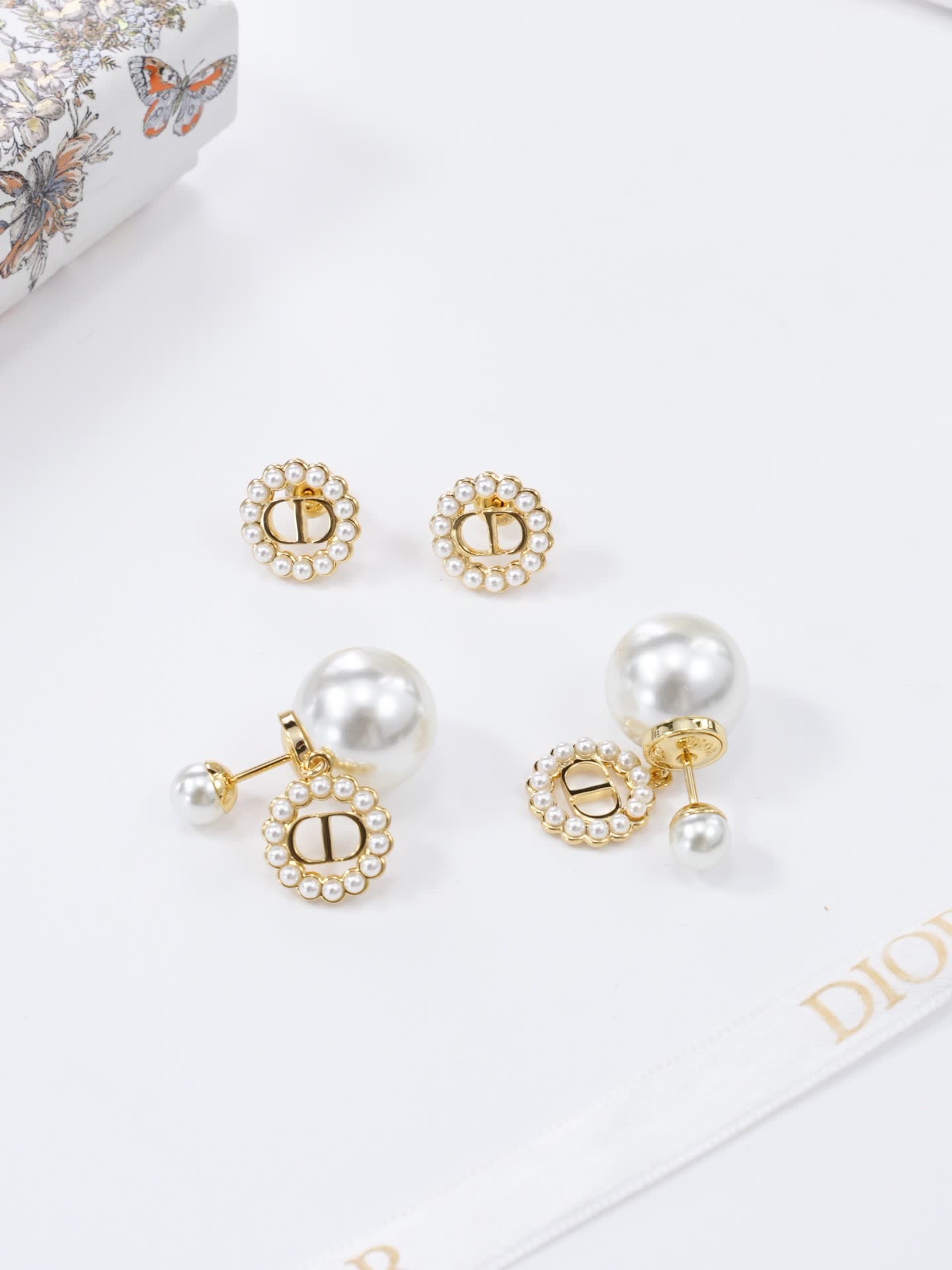 Dior Gold and Pearl Stud Earrings