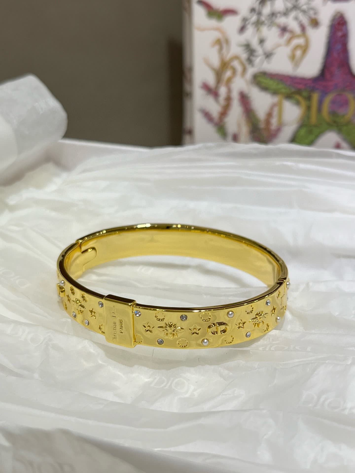 Dior Gold Tone Bracelet with Crystal Accents