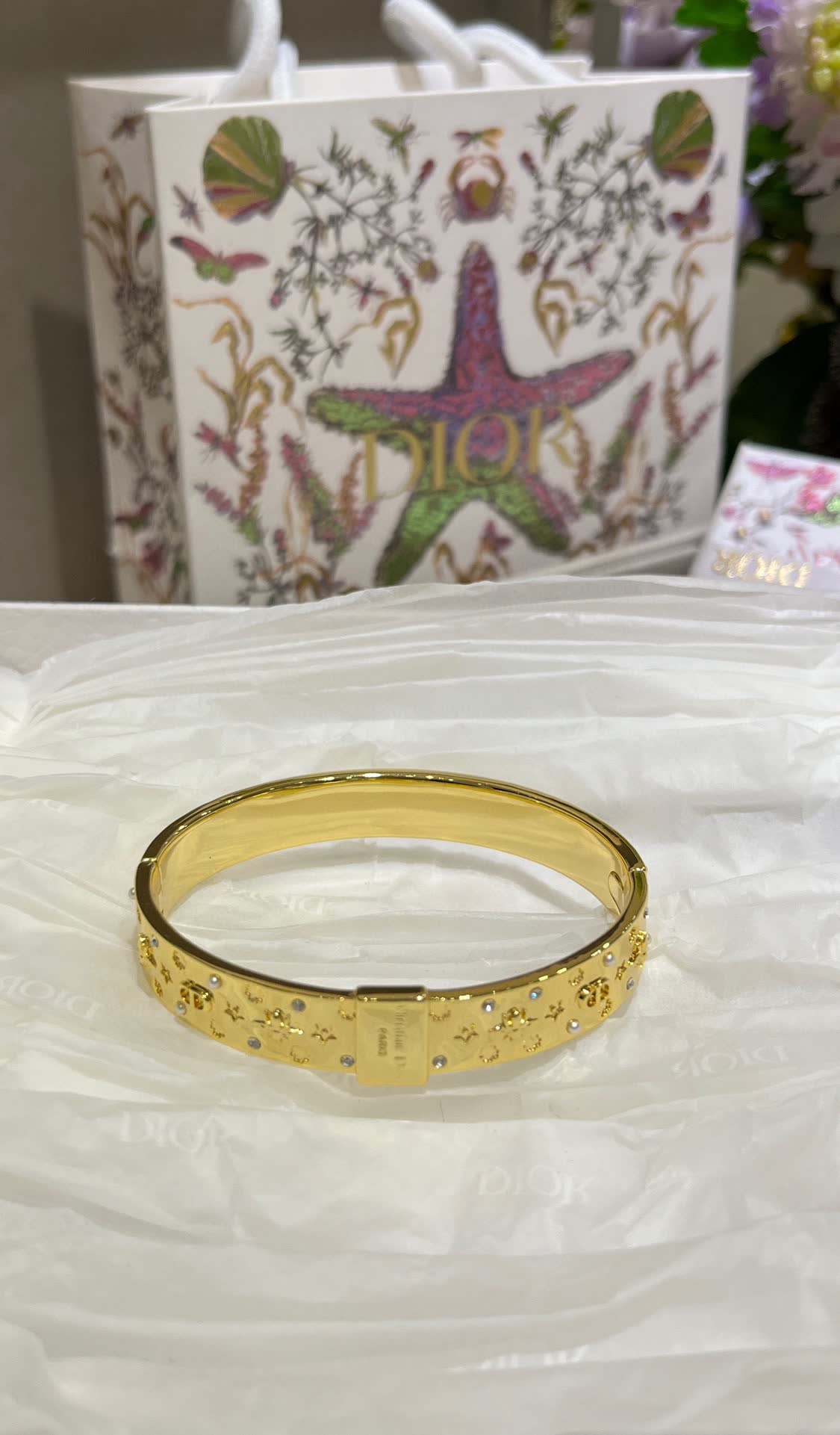 Dior Gold Tone Bracelet with Crystal Accents