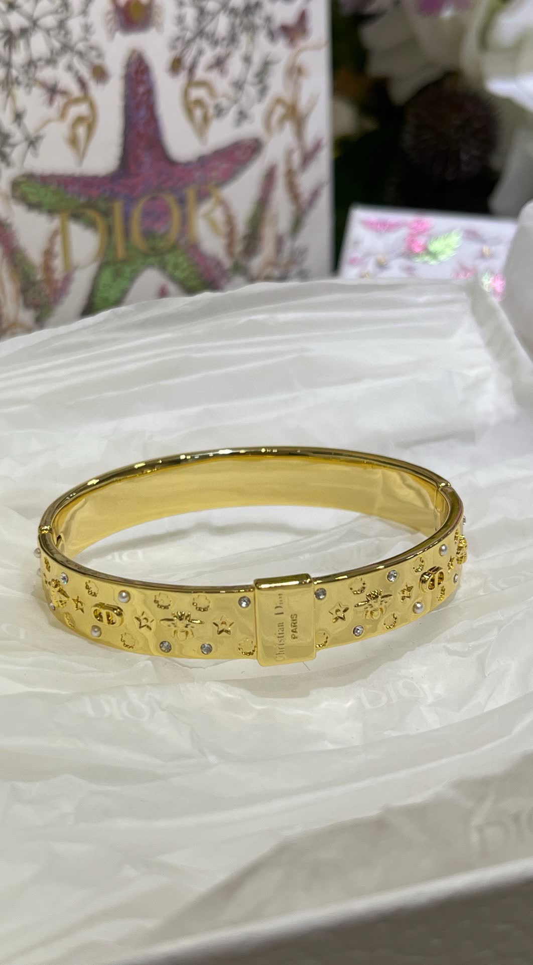 Dior Gold Tone Bracelet with Crystal Accents