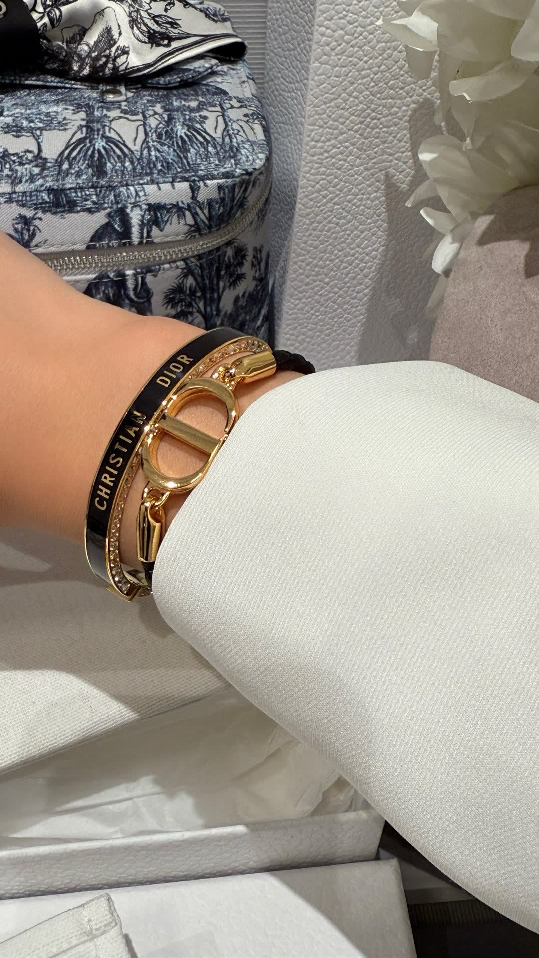 Dior Bracelet - Gold and Black with Engraved Logo Dior Bracelet - Gold and Black with Engraved Logo