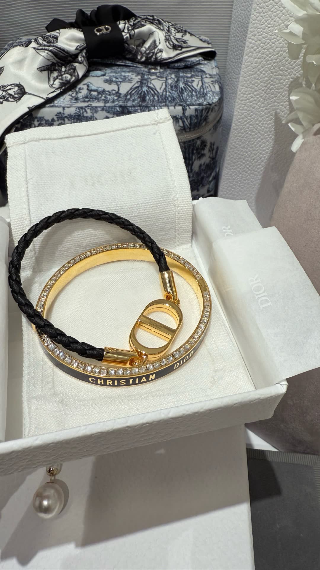 Dior Bracelet - Gold and Black with Engraved Logo