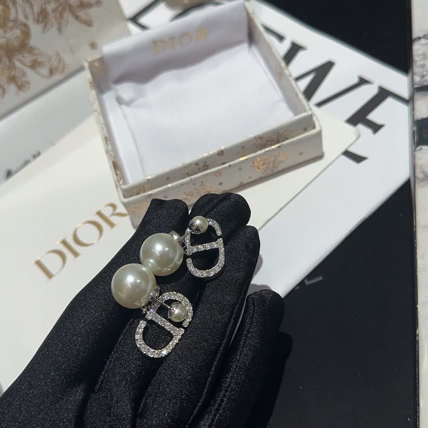 Dior Silver Crystal Hoop Earrings